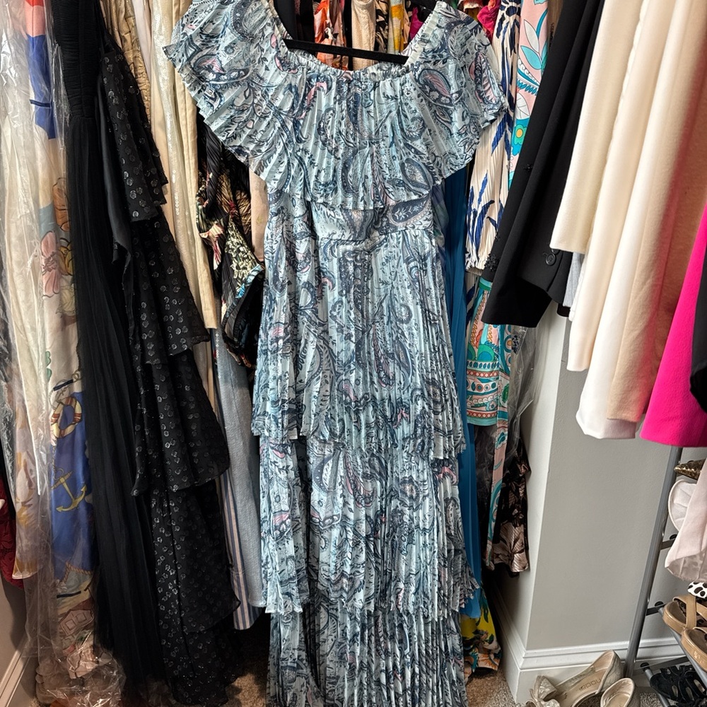 Aqua Blue Patterned Maxi Dress
